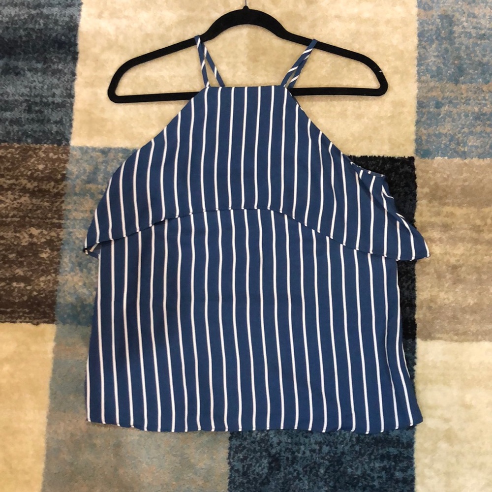 Blue&White Striped High-Neck Tank